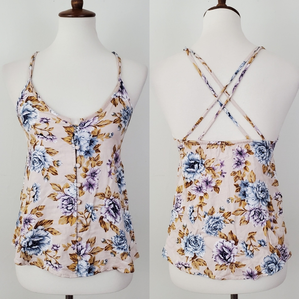 American Eagle Floral Button Up Strappy Tank Top